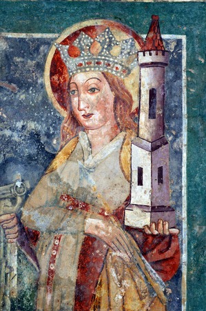 Zidna slika svete Apolonije, svetog Leonarda i svete Barbare