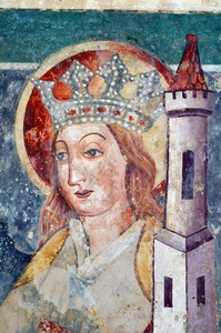 Zidna slika svete Apolonije, svetog Leonarda i svete Barbare
