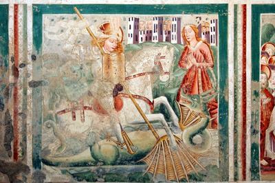 Zidna slika Svetog Jurja koji ubija zmaja