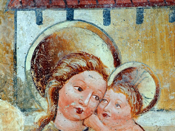 Zidna slika Bogorodice s djetetom na prikazu Pada egipatskih kumira