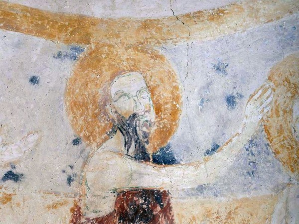 Lik svetog Ivana Krstitelja na a zidnoj slici Krštenja Kristova