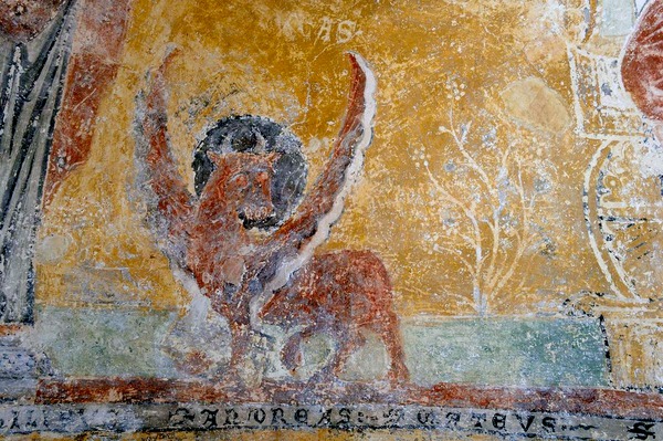 Simbol evanđelista Luke na zidnoj slici Maiestas Domini