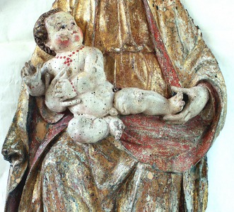 Reljef Bogorodice s djetetom, prije i u toku restauracije