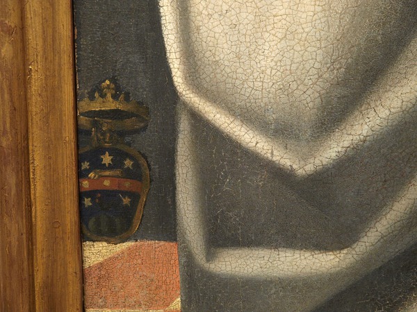 Slika Bezgrešnog začeća sa svecima i anđelima, detalj  grba obitelji Polesini