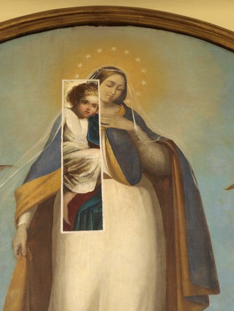 Slika Bezgrešnog začeća sa svecima i anđelima, detalj  Imakulate i Bogorodice s Djetetom