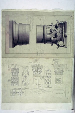 Crteži detalja u Eufrazijani (štukature, kapiteli, katedra, Eufrazijev  monogram)