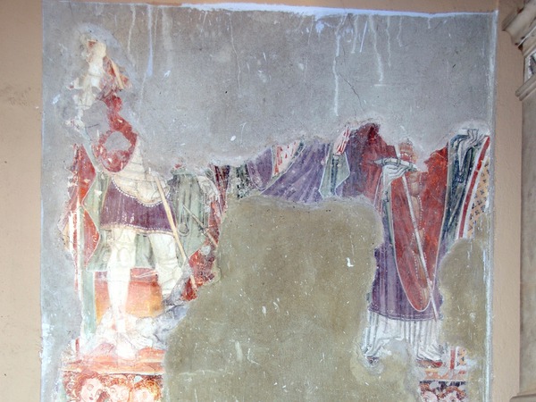 Zidna slika svetih Mihovila, Joba i biskupa te kora anđela