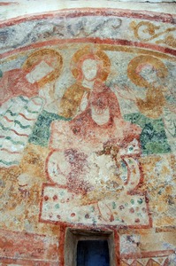 Zidna slika Krista na prijestolju sa svecima