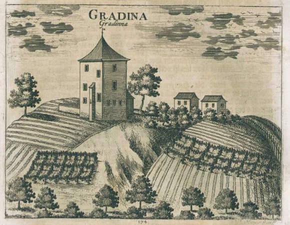 Gradinje, grafika iz knjige Slava vojvodine Kranjske J. V. Valvasora