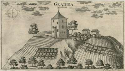 Gradinje, grafika iz knjige Slava vojvodine Kranjske J. V. Valvasora