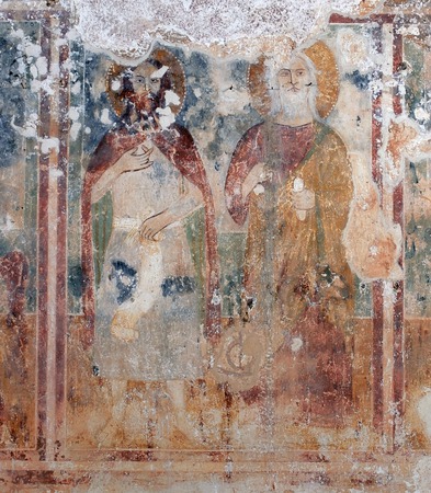 Zidna slika svetog Ivana Krstitelja i nepoznatog sveca na južnom zidu
