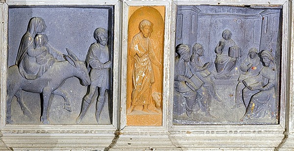 Reljefi Bijega u Egipat, Dispute u hramu i Luke Evanđelista na predeli prije restauracije