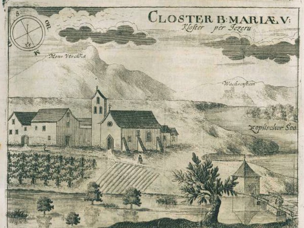 Pavlinski samostan svete Marije na Jezeru, grafika iz knjige Slava vojvodine Kranjske J. V. Valvasora