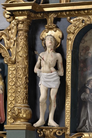 Kip svetog Sebastijana na  retablu oltara Gospe od Ružarija