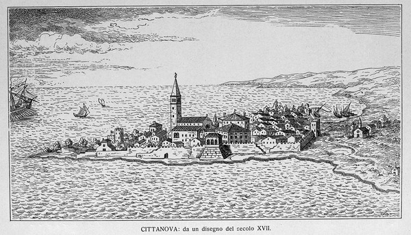 Crtež Novigrada objavljen u knjizi G. Caprina, L'Istria Nobilissima...