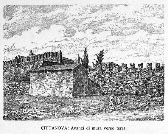 Crtež gradskih zidina u Novigradu objavljen u knjizi G. Caprina, L'Istria Nobilissima...