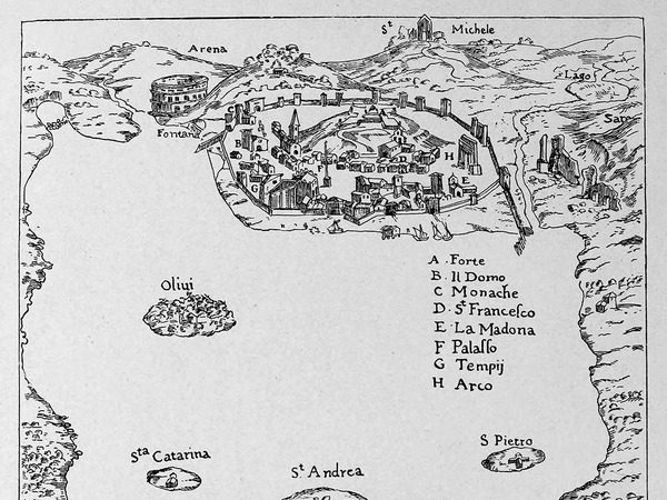 Crtež Pulskog zaljeva objavljen u knjizi G. Caprina, L'Istria Nobilissima...