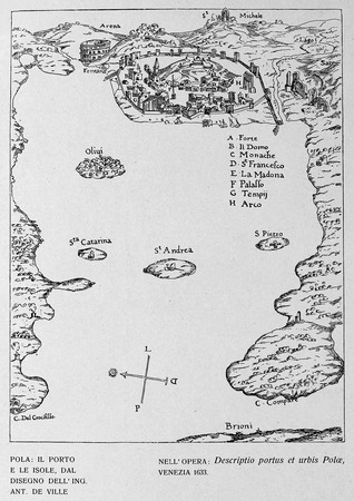 Crtež Pulskog zaljeva objavljen u knjizi G. Caprina, L'Istria Nobilissima...
