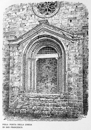 Crtež portala crkve svetog Franje  objavljen u knjizi G. Caprina, L'Istria Nobilissima...