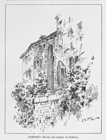Crtež ruševina "Neptunova" hrama objavljen u knjizi G. Caprina, L'Istria Nobilissima...