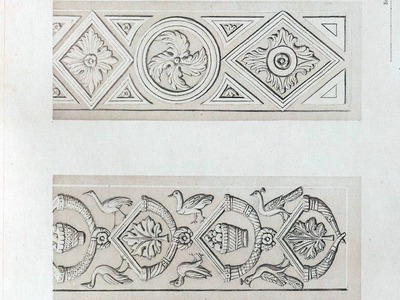 Crteži štukatura u lukovima arkada  i u apsidi Eufrazijeve bazilike objavljeni u knjizi Errard-Gayet...