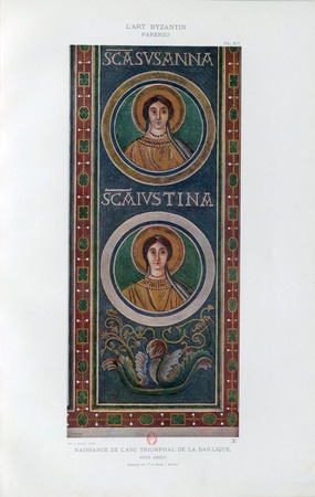 Slika svetica u medaljonima u apsidi Eufrazijeve bazilike objavljeni u knjizi Errard-Gayet...
