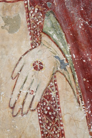 Zidna slika u crkvi tijekom restauracije, detalj prikaza svetog pape