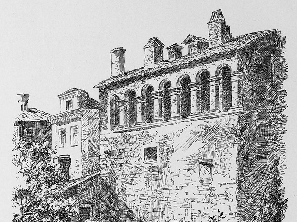 Crtež kuće s lođom na gradskim zidinama  objavljen u knjizi G. Caprina, L'Istria Nobilissima...