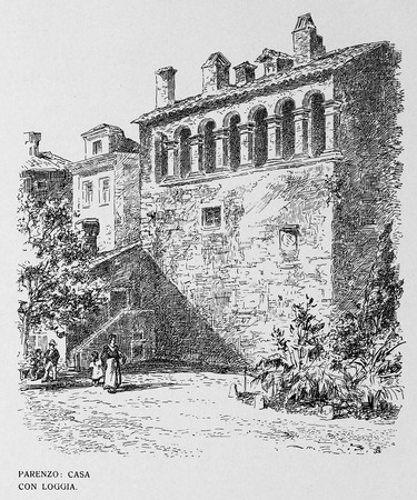 Crtež kuće s lođom na gradskim zidinama  objavljen u knjizi G. Caprina, L'Istria Nobilissima...