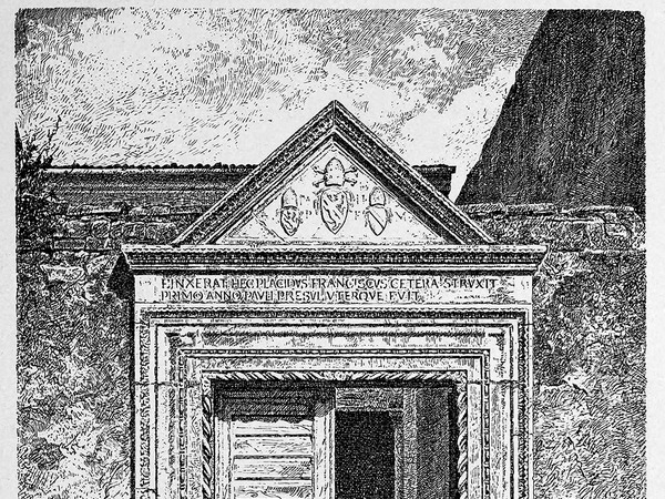 Crtež portala na ulazu u Biskupiju  objavljen u knjizi G. Caprina, L'Istria Nobilissima...