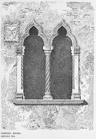 Crtež bifore na kući Zuccato objavljen u knjizi G. Caprina, L'Istria Nobilissima...