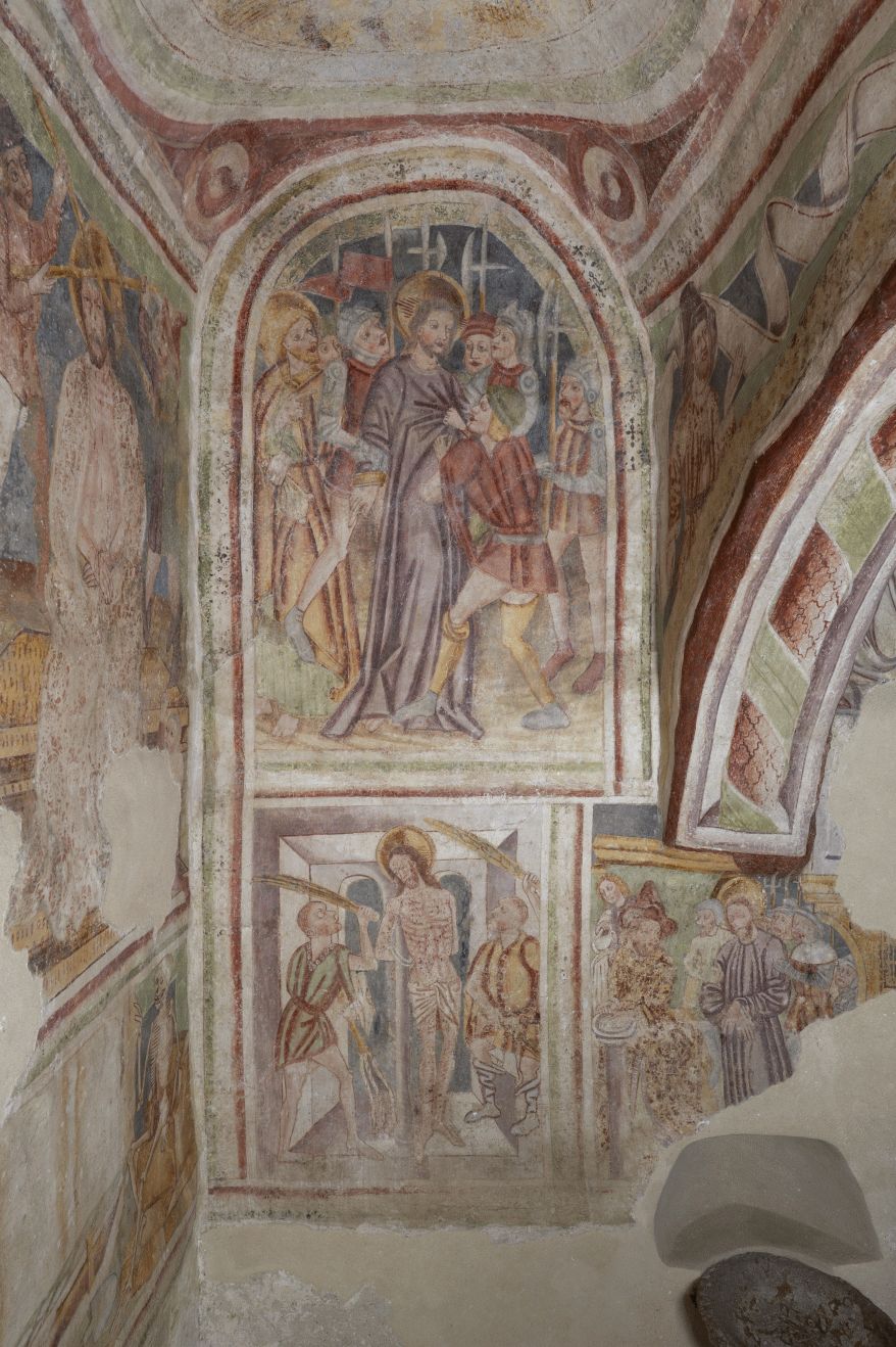 Freska s prikazom Uhićenja Krista, Krista pred Pilatom i Bičevanja Krista, zapadni zid