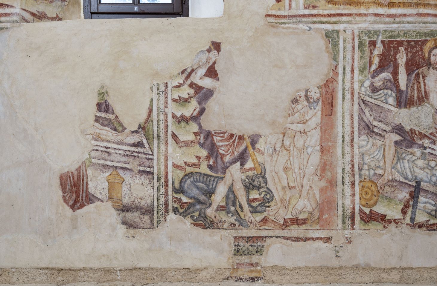 Freska s prikazom Polaganja u grob, Kristova silaska u Limb i Uskrsnuća, južni zid