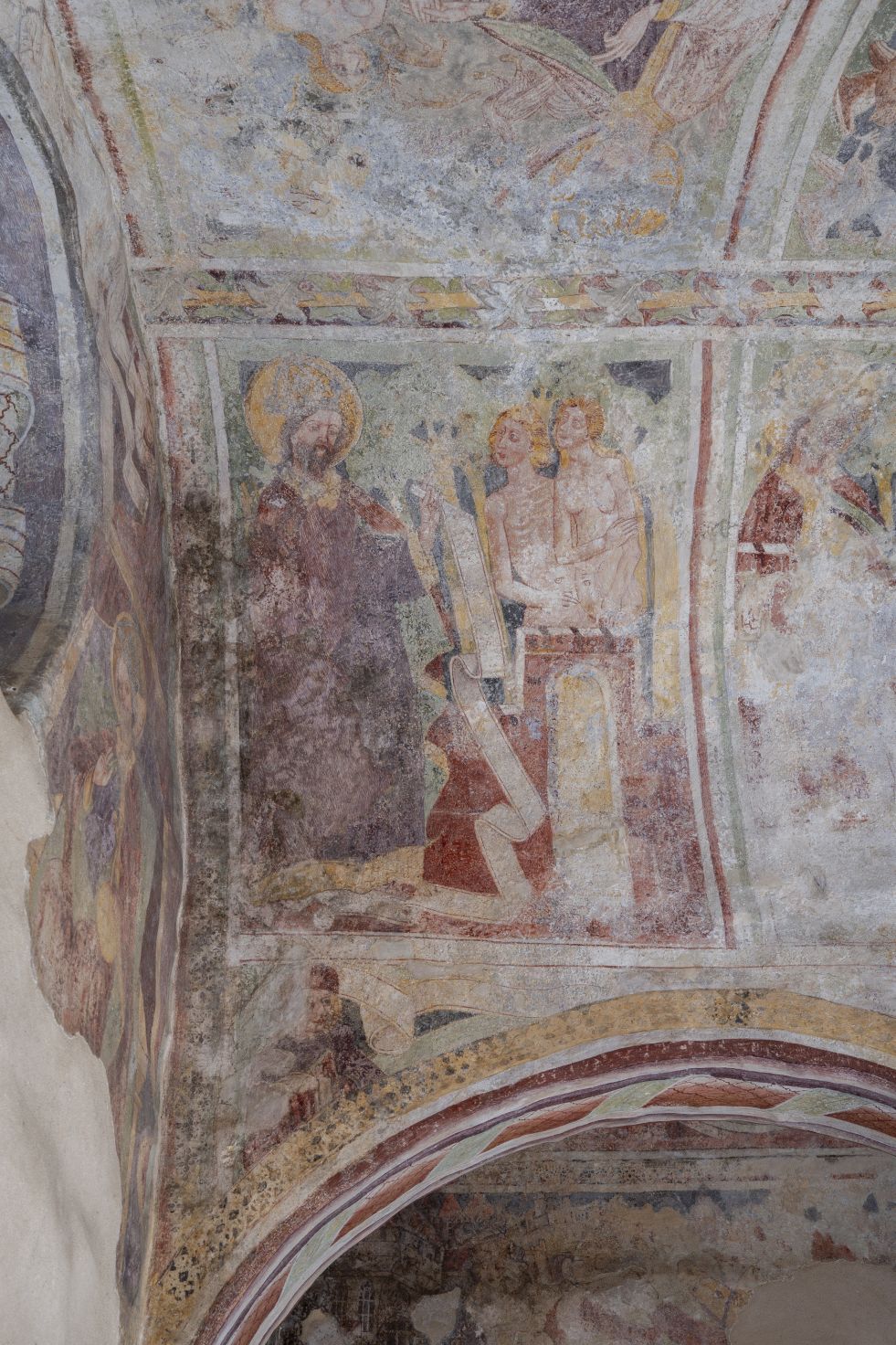 Freska s prikazom Adama i Eve u raju i Božje zabrane, svod središnjeg broda