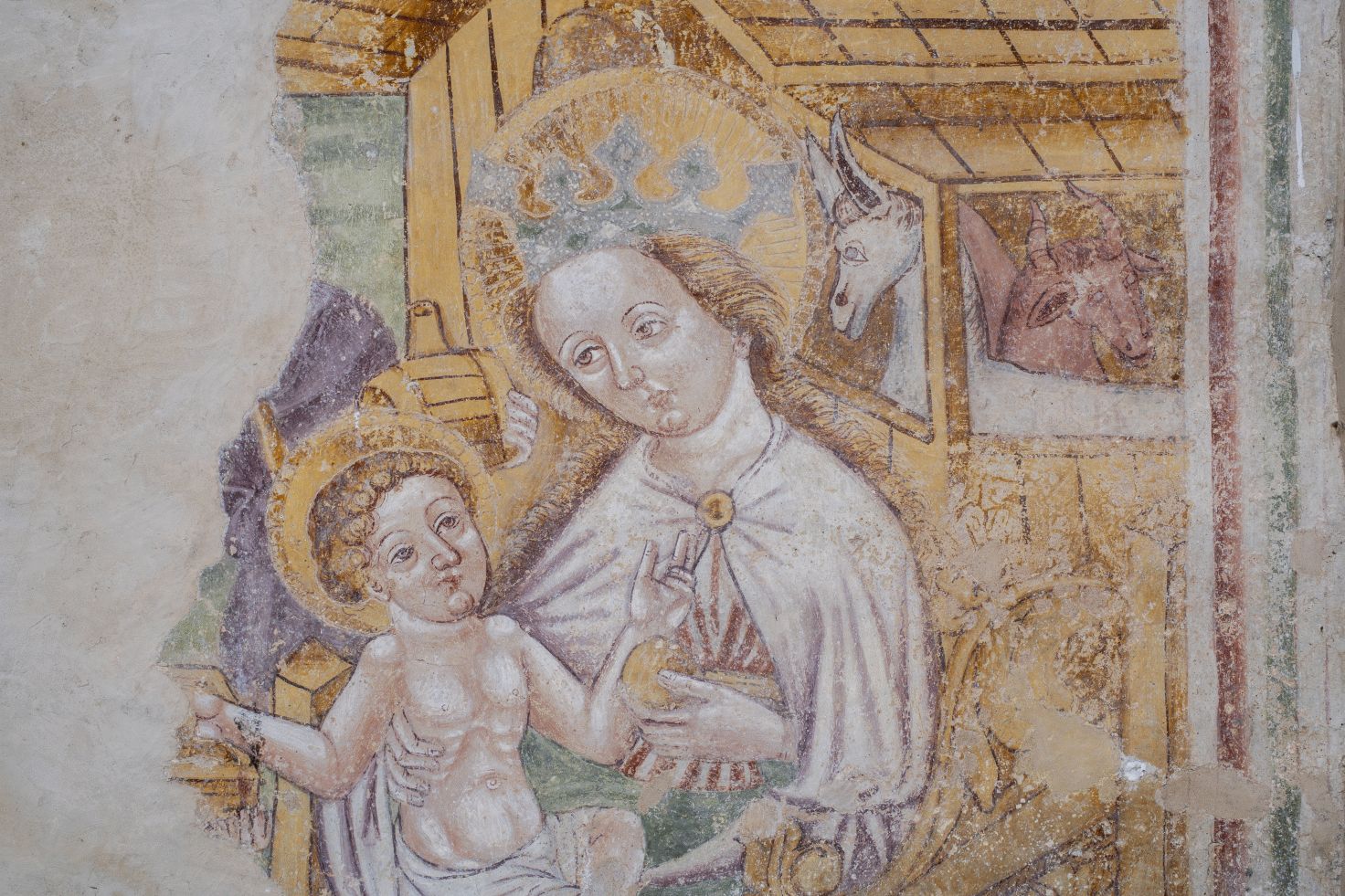 Freska s prikazom Poklonstva sveta tri kralja, detalj, sjeverni zid