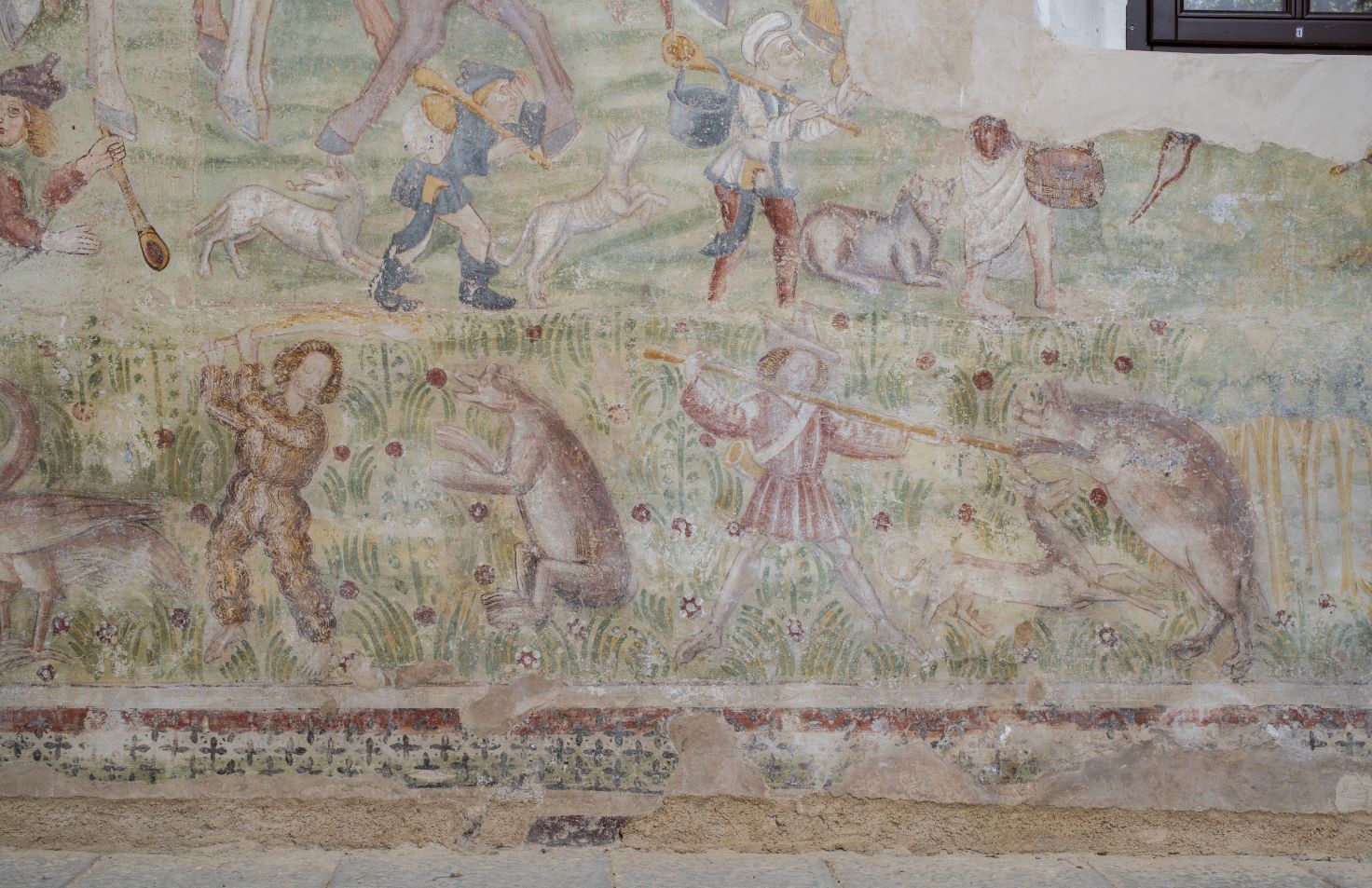 Freska s prikazom Ezopove basne o dva prijatelja i medvjedu, sjeverni zid