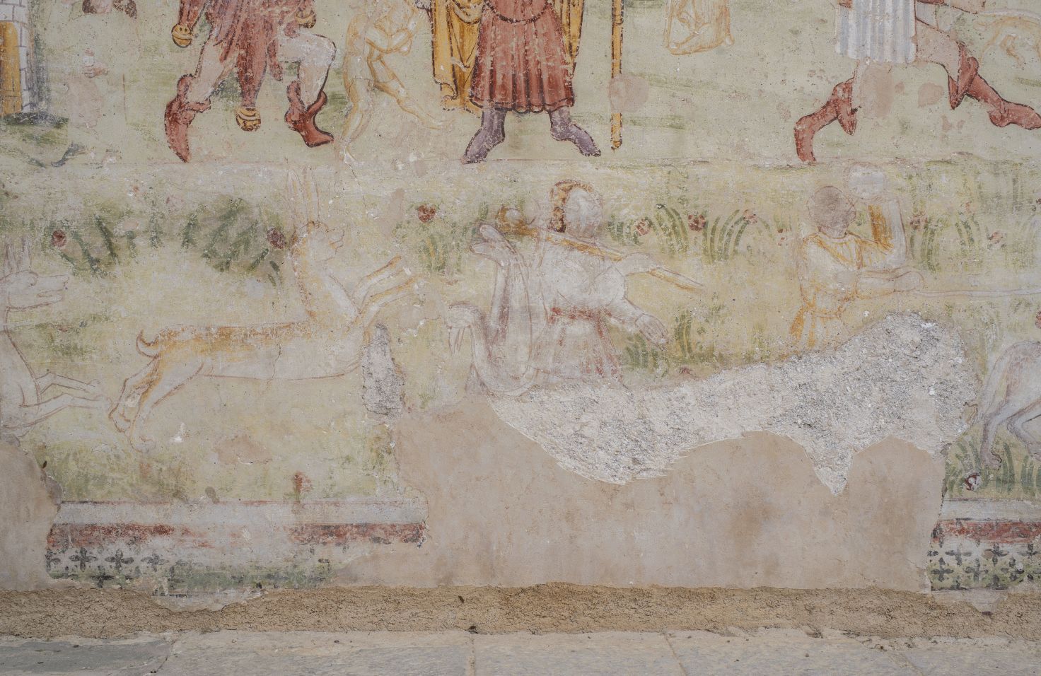 Freska s prikazom Ezopove basne o lovcu i rodi, sjeverni zid