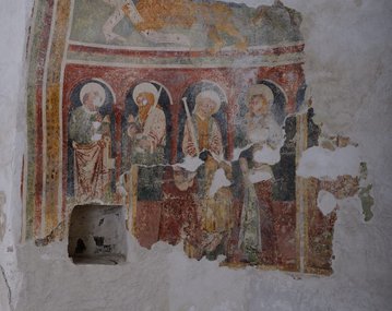 Freska s prikazom simbola četiri evanđelista i apostola, polukalota apside