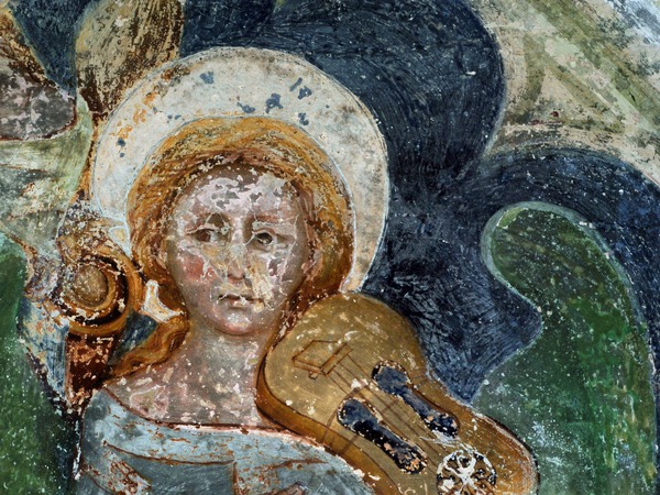 Zidna slika anđela svirača na prikazu Krunjenja Bogorodice (4) )