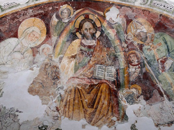 Zidna slika Krista u mandorli s anđelima, Bogorodicom i svetim Florom