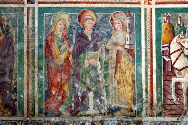 Zidna slika svete Apolonije, svetog Leonarda i svete Barbare