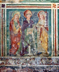 Zidna slika svete Apolonije, svetog Leonarda i svete Barbare