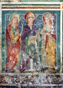 Zidna slika svete Apolonije, svetog Leonarda i svete Barbare