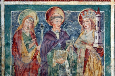 Zidna slika svete Apolonije, svetog Leonarda i svete Barbare