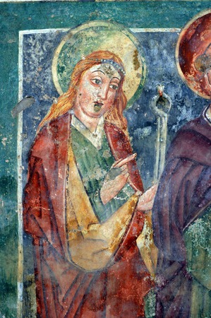 Zidna slika svete Apolonije, svetog Leonarda i svete Barbare