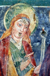 Zidna slika svete Apolonije, svetog Leonarda i svete Barbare