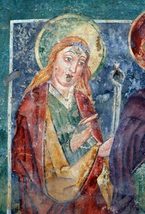 Zidna slika svete Apolonije, svetog Leonarda i svete Barbare