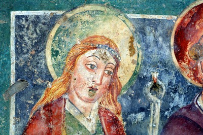 Zidna slika svete Apolonije, svetog Leonarda i svete Barbare