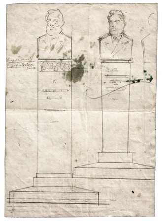 Crtež spomenika Carlu de Franceschiju (brončana bista na kamenom postolju) koji je bio postavljen 1928. u Pazinu