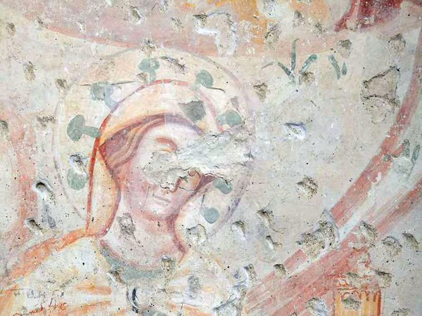 Zidna slika Poklonstva kraljeva na sjevernom zidu, detalj Bogorodice s djetetom